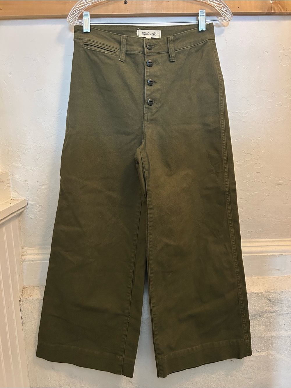 Madewell Olive Wide-Leg Button-Front Chinos